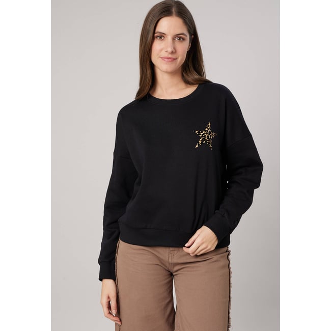 Sweat femme imprimé étoile léopard LEOSTAR black <span itemprop=