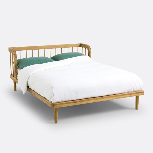 Lit en chêne massif avec sommier, Matea Couleur chêne <span itemprop=