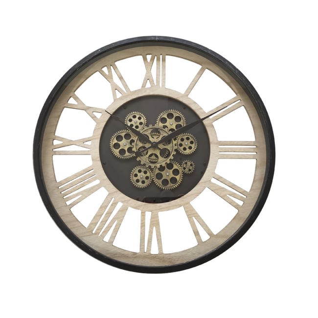 Horloge mécanismes bois et métal 57cm Couleur beige <span itemprop=