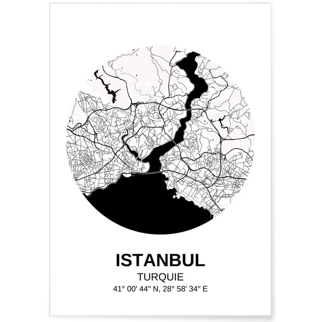 Affiche Carte Istanbul Couleur blanc <span itemprop=