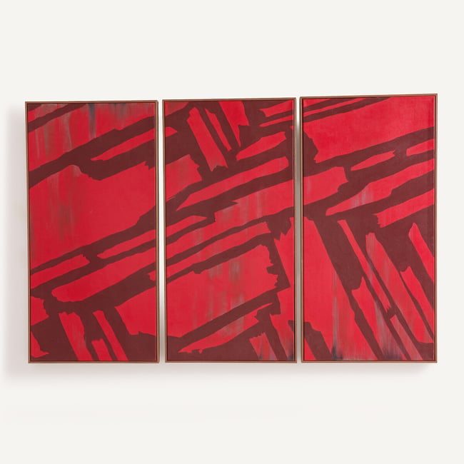Ensemble de 3 tableaux, peints à la main, Palim  Couleur rouge <span itemprop=