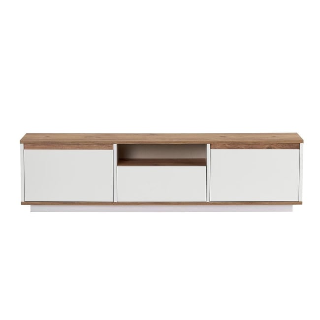 Meuble TV 3 abattants 1 niche - LUME Couleur blanc/ pin atlantique <span itemprop=
