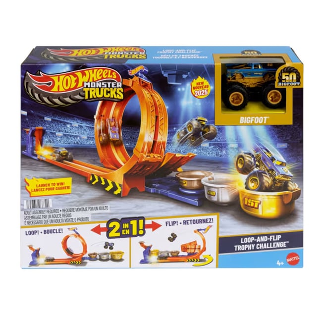 Hot Wheels-Défi du trophée tournez-et-renversez-coffret avec camion multicolore <span itemprop=