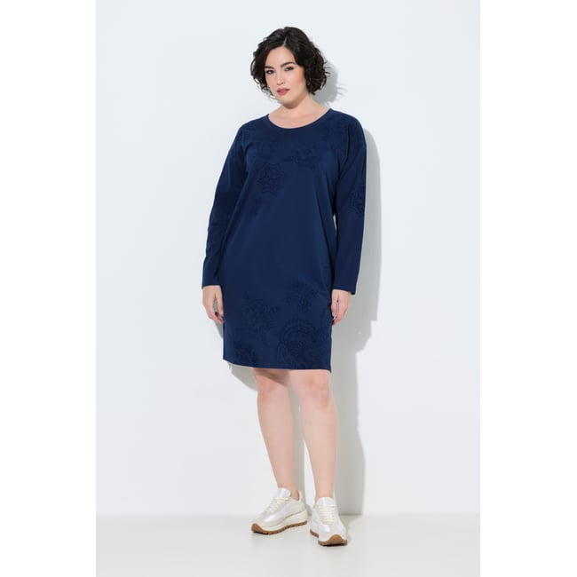 Robe en molleton, imprimé floqué bleu encre <span itemprop=