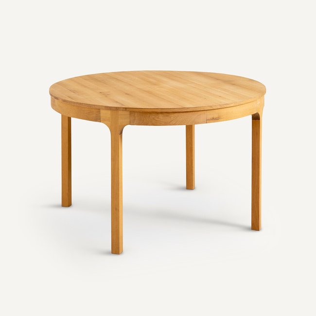 Table ronde Ø120 cm à allonge, Amalrik Couleur chêne naturel <span itemprop=