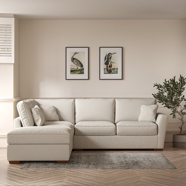 Florence Woven Corner Sofa & Modular Footstool Set with Dark Brown Wood Legs (Left Facing) - SO'HOME