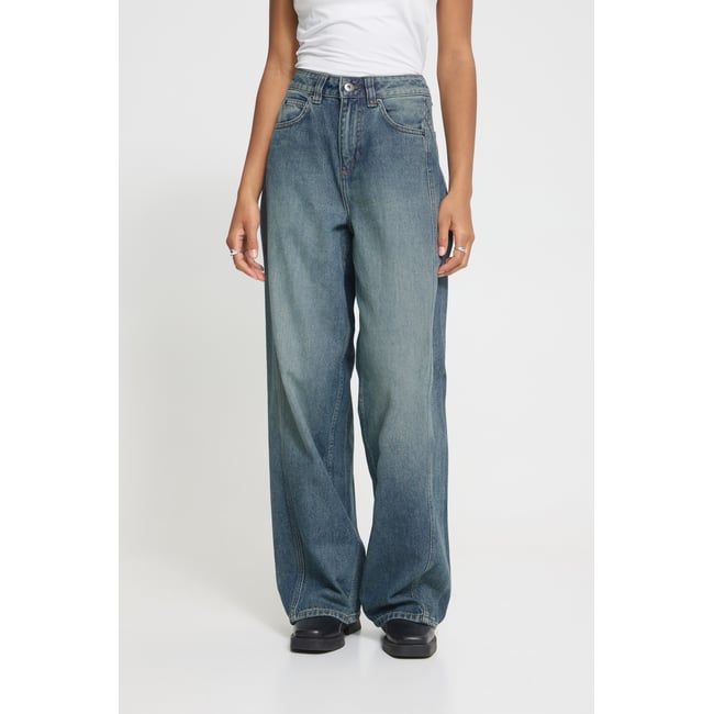 Jean extra large, taille haute bleu denim light blue vintage <span itemprop=