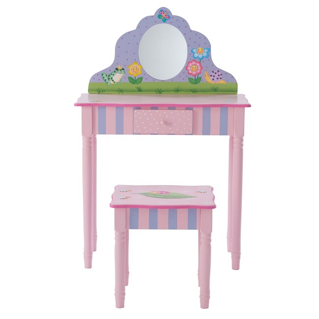 Coiffeuse Enfant Tabouret Miroir MAGIC GARDEN Couleur rose <span itemprop=