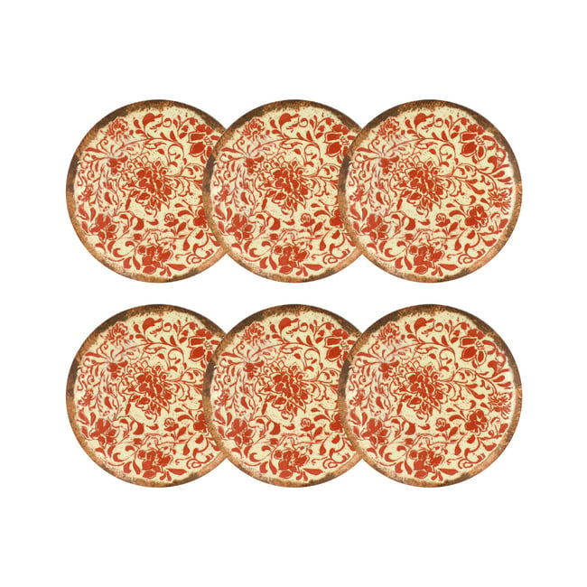 Lot de 6 assiettes à dessert 20cm en porcelaine, PALAZZO Couleur rouge <span itemprop=