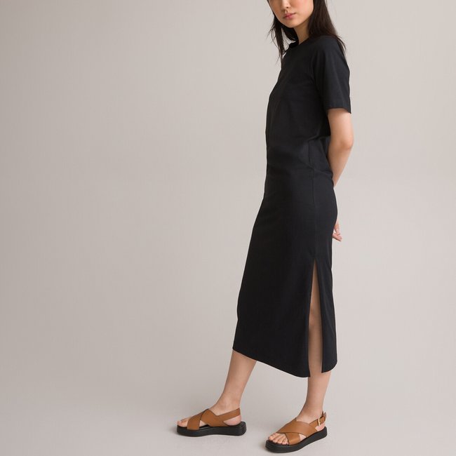 Abito t shirt lungo girocollo maniche corte nero La Redoute Collections La Redoute