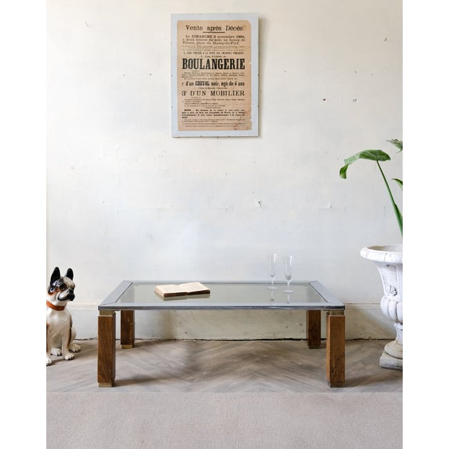 Table basse en métal et en verre Donna N°1016 - Bon état Couleur transparent <span itemprop=