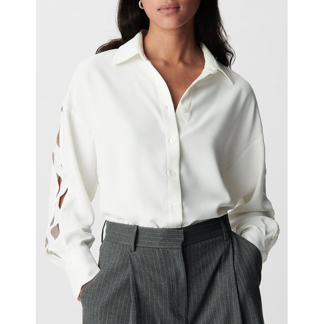 Shirt with Long Openwork Sleeves, ecru , IKKS