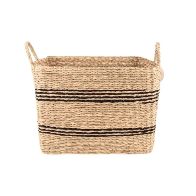 Panier rectangulaire en jonc de mer avec poignées 40x36cm Couleur beige <span itemprop=