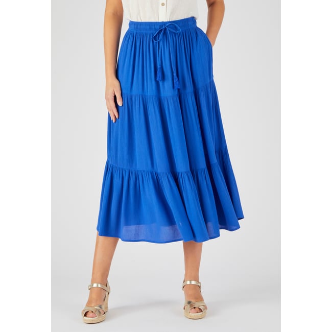 Jupe crépon pure viscose bleu porcelaine <span itemprop=