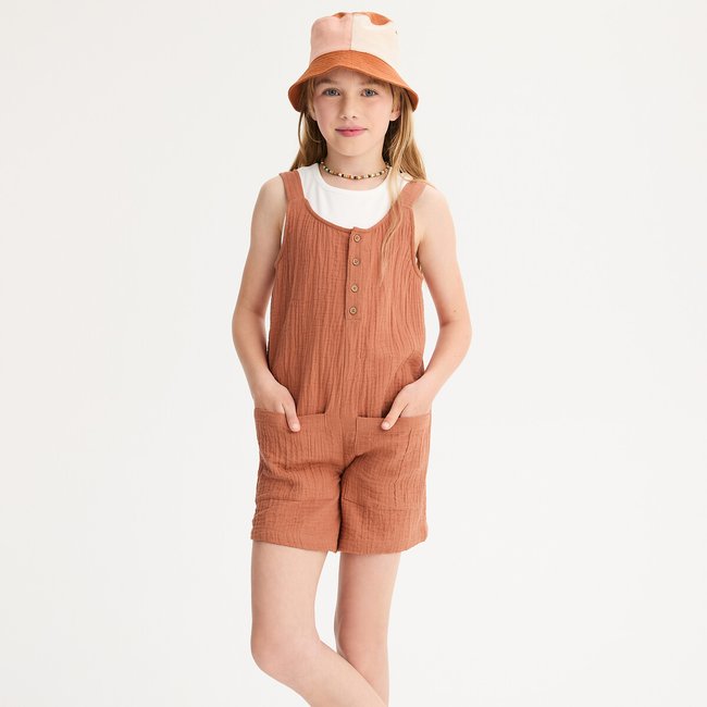 Cotton Muslin Playsuit, camel, LA REDOUTE COLLECTIONS