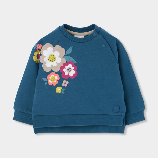 Sweat-shirt fille en molleton imprimé fleurs noir <span itemprop=
