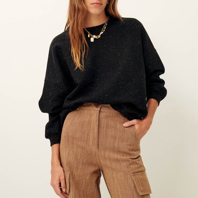 Chebbi Oversize Sweatshirt with Crew Neck, black, SESSUN