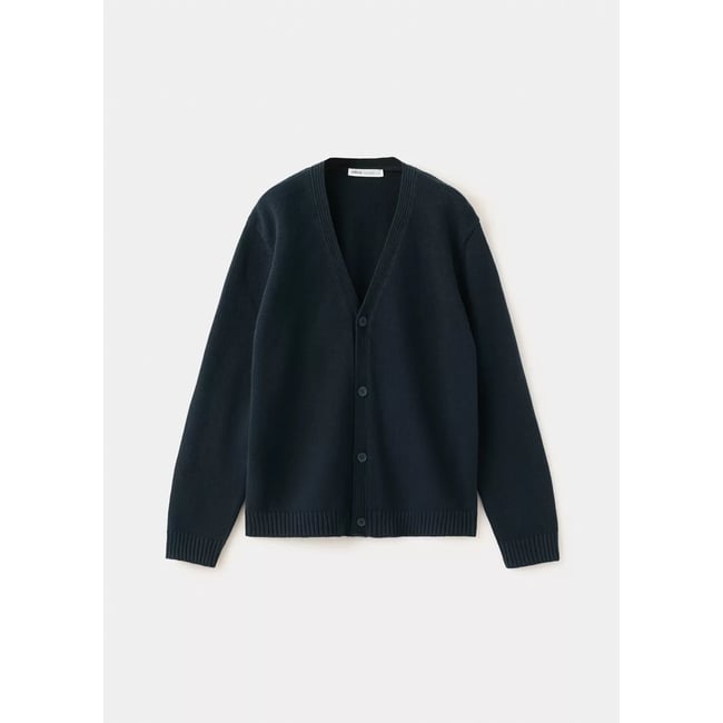 Cardigan 100 % coton tricot fin bleu marine <span itemprop=