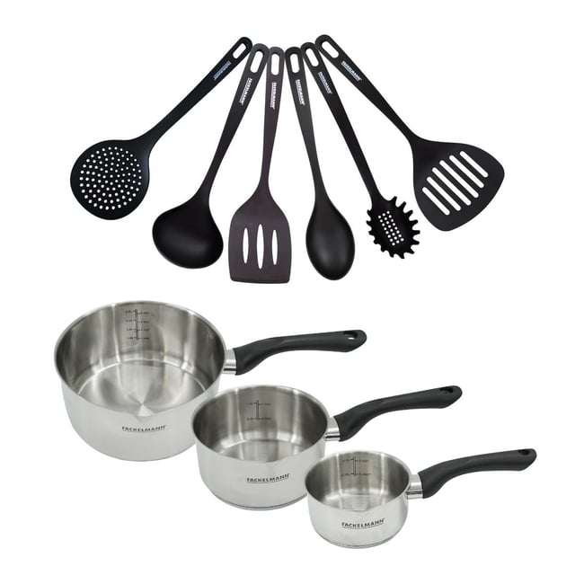 Batterie de cuisine 3 casseroles 12/16/20cm GENEVA inox|noir <span itemprop=