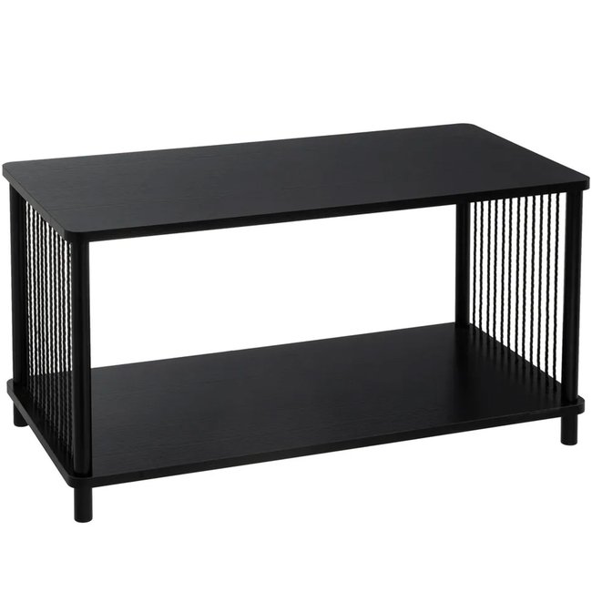 Table basse noire en bois, métal et corde 80x40x41cm Couleur noir <span itemprop=