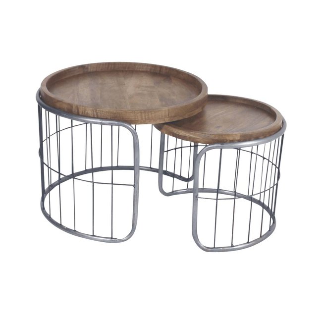 Table basse gigogne industrielle en métal gris  CHIARA Couleur gris <span itemprop=