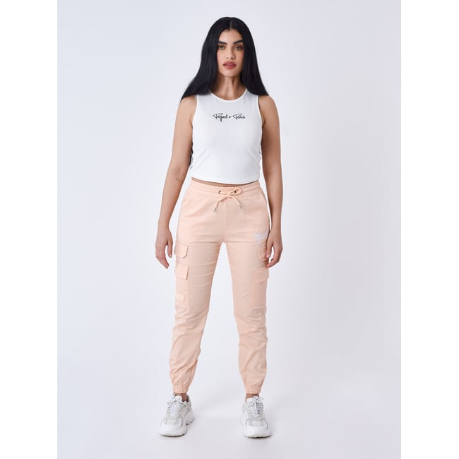 Pantalon à poches multiples orange pastel <span itemprop=