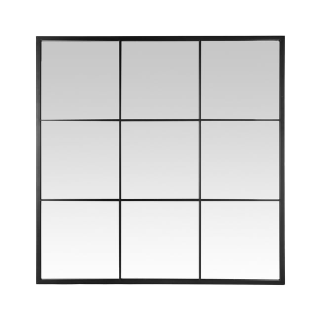 Miroir industriel fenêtre 9 vues métal 120x120cm Couleur noir <span itemprop=