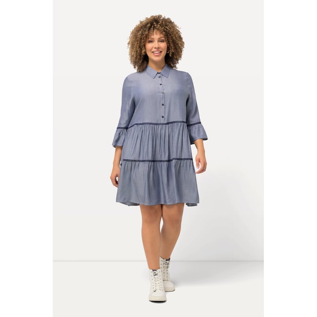 Robe, bandes brodées, coupe évasée bleu foncé <span itemprop=