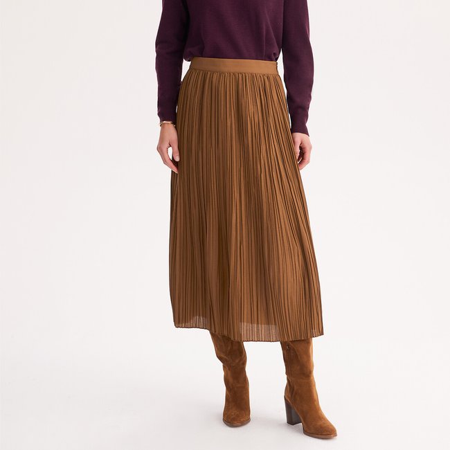 Jupe plissée longueur midi bronze <span itemprop=