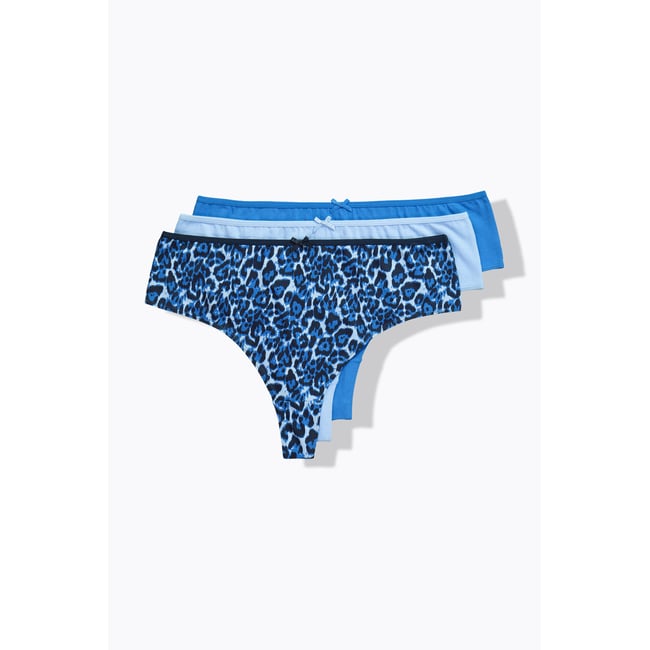 Lot de 3 strings, motif léopard / tons bleus - ULLA POPKEN
