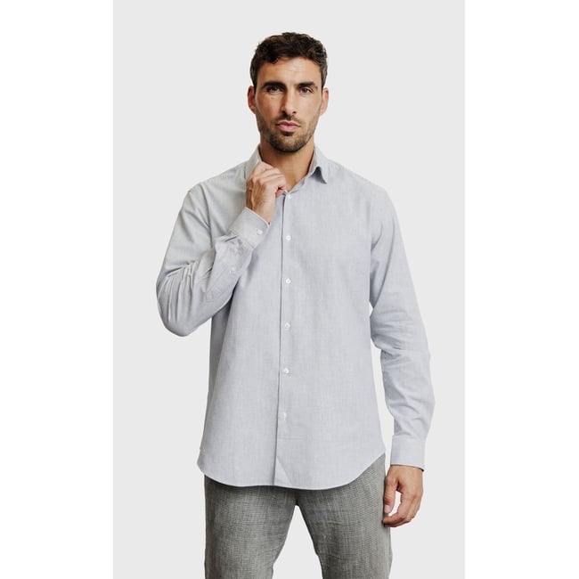 Chemise Regular fit à rayures aspect denim bleu ciel <span itemprop=