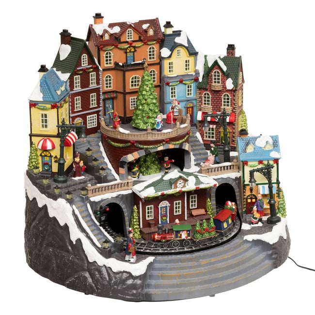 Village lumineux gare et sapin 39 LED musical avec mouvement LILSAD Couleur multicolore <span itemprop=