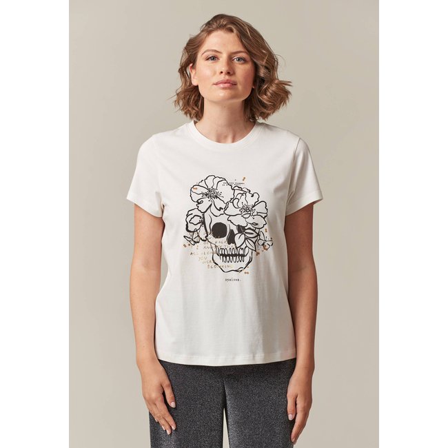 T-shirt manches courtes femme avec motif crâne et fleurs WONDERSKULL off white <span itemprop=