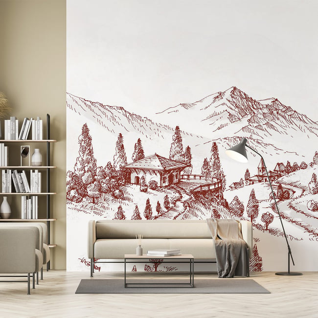 Papier peint dessin de montagnes Couleur intissé <span itemprop=