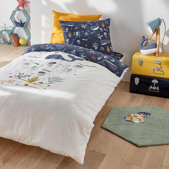 Melvil Ocean Whale 100% Cotton Child's Duvet Cover white printed LA REDOUTE INTERIEURS