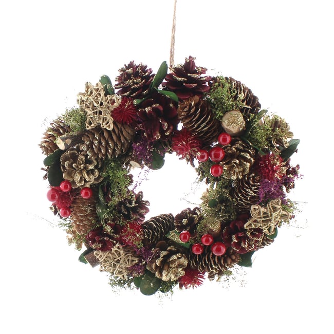 36cm Heritage Noel Red Berry & Pinecone Wreath, red, SO'HOME