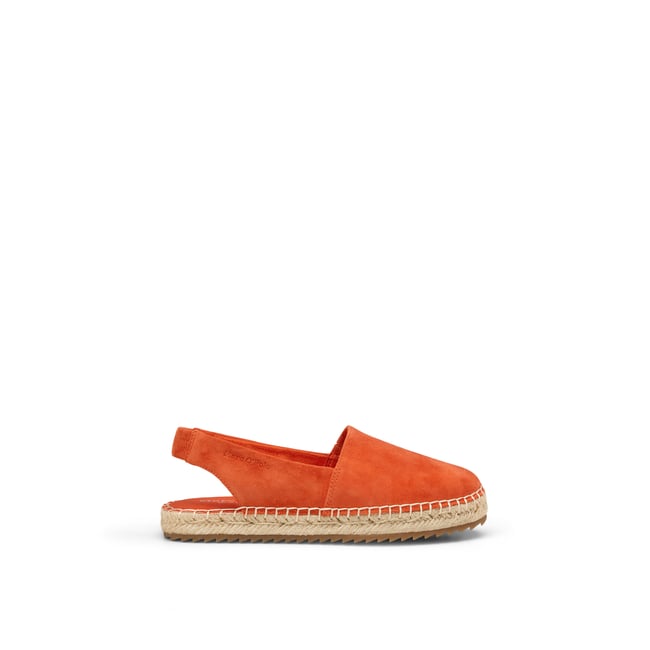 Espadrilles slingback en cuir de chèvre suédé orange <span itemprop=