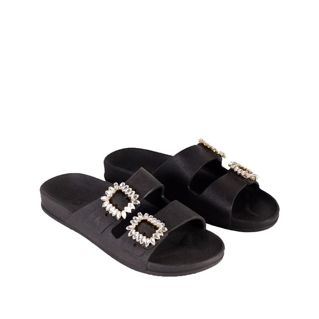 Sabot doppie fibbie gioiello Barra nero CACATOES