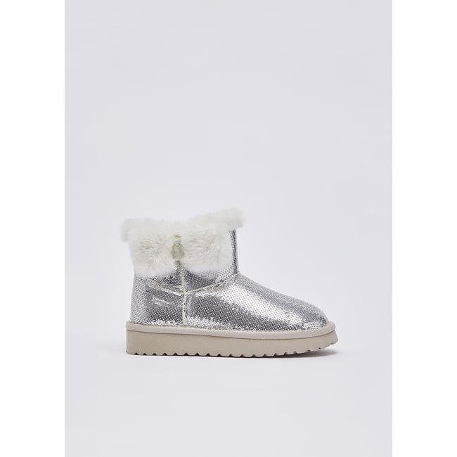 Bottines chaudes avec sequins argent <span itemprop=
