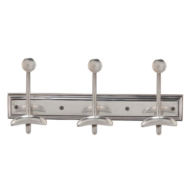 Porte manteaux mural 3 patères en laiton Couleur argent <span itemprop=