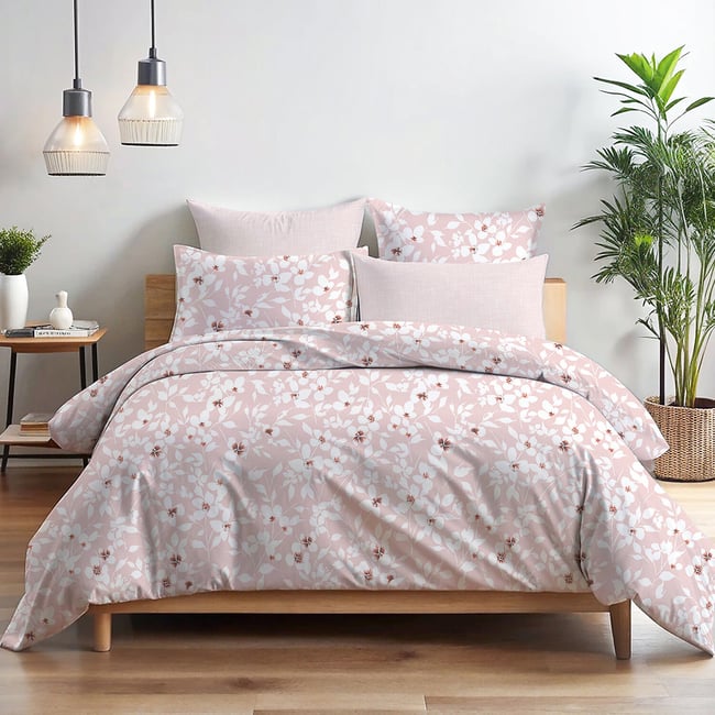 Paure de couette et tai(e) coton imprimé, flower rose rose <span itemprop=