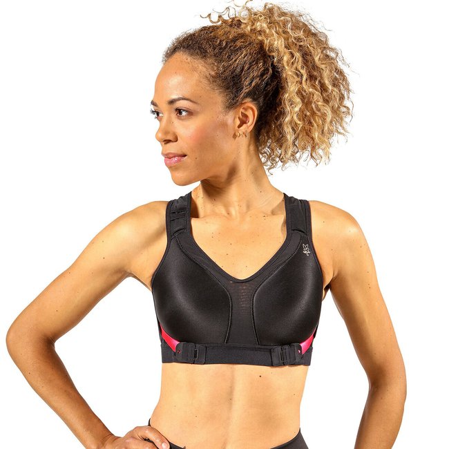 Sport-BH Strapping mit variablem Halt schwarz/rosa <span itemprop=