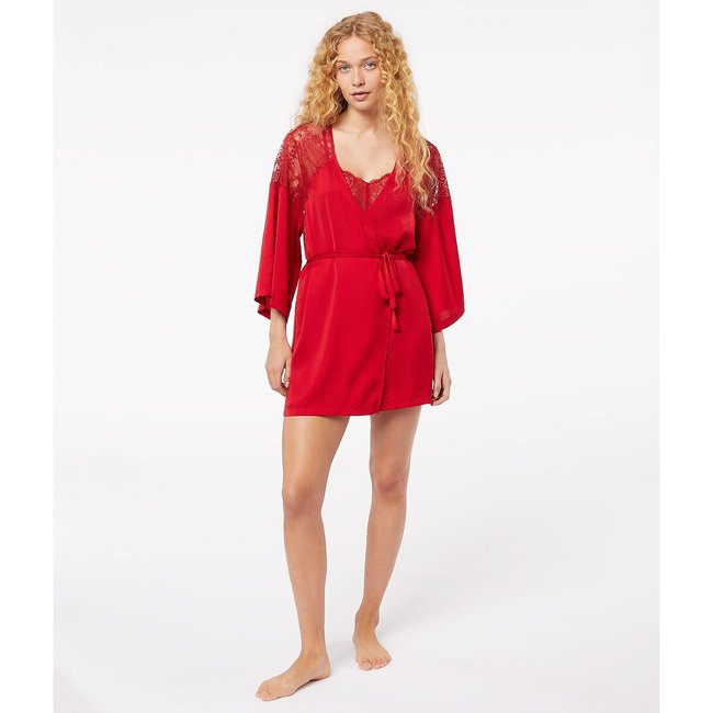 Négligé Parure, Satin und Spitze rot <span itemprop=