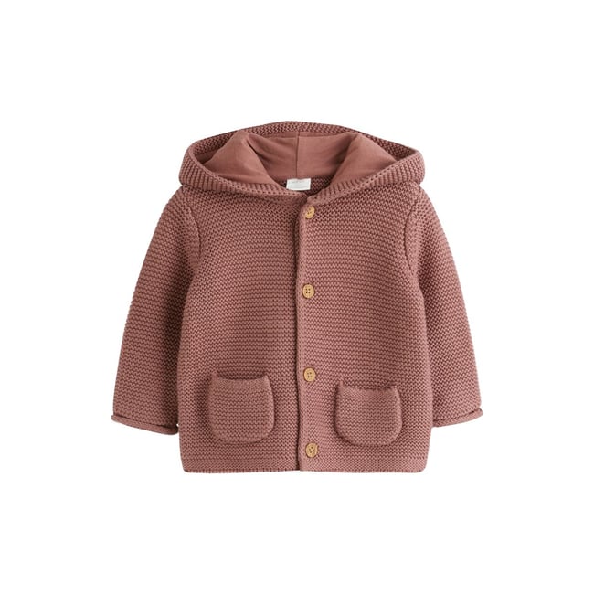 Cardigan à capuche en maille pour bébé marron <span itemprop=