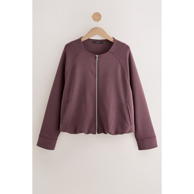 Blouson harrington doux zippé à ourlet boule violet prune <span itemprop=
