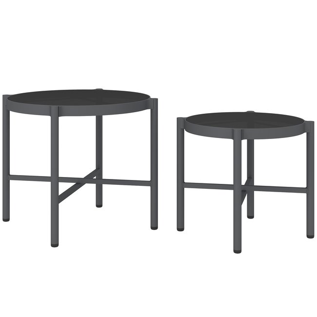 Lot de 2 tables basses gigognes de jardin alu verre noir noir <span itemprop=
