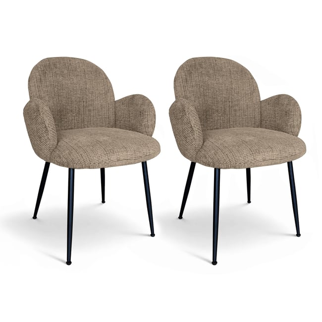 Lot de 2 fauteuils de table en tissu et pieds en métal, GINETTE - NOW'S HOME
