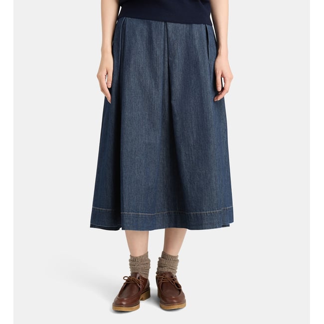 Jupe évasée onyx coton denim bleu foncé <span itemprop=
