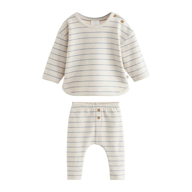 Ensemble haut et legging pour bébé rayures bleu/crème <span itemprop=