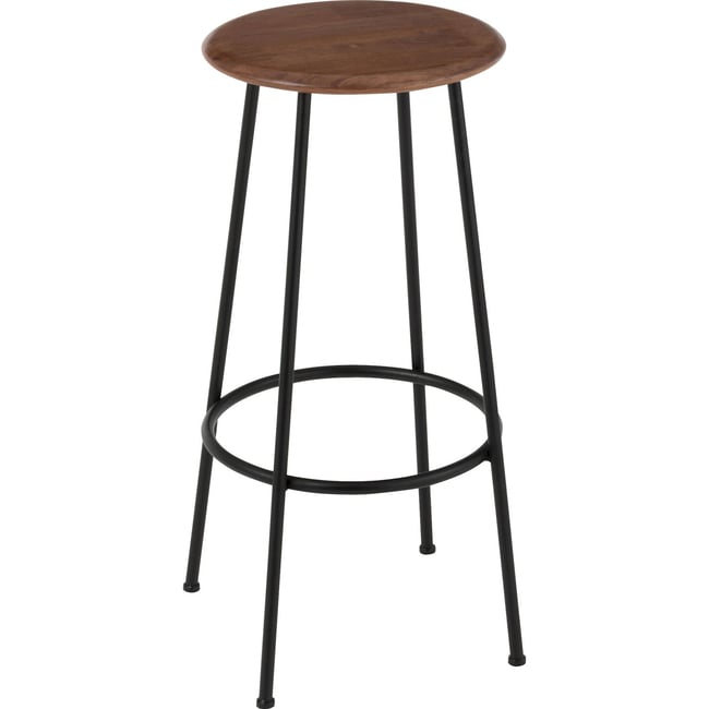 Chaise de bar en métal assise ronde Couleur bois foncé et métal noir mat <span itemprop=